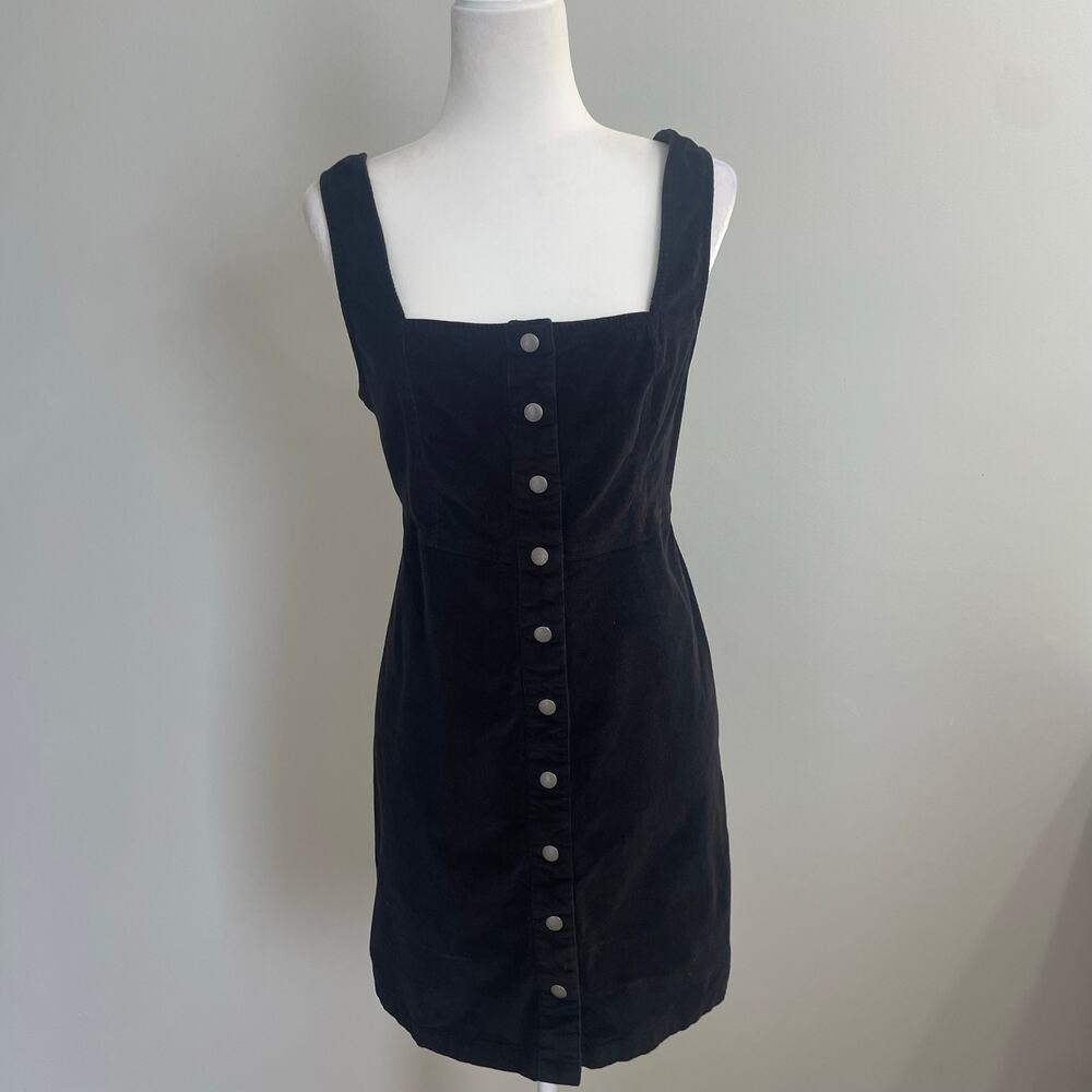 American Eagle Black Corduroy Snap Front Mini Dress Size Large